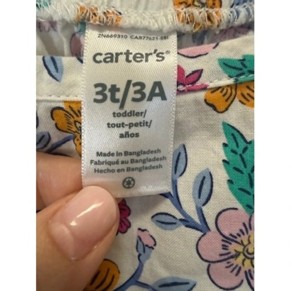 Carter's Floral Tiered Dress Toddler 3T Cotton Sleeveless Shoulder Ties‎ EASTER